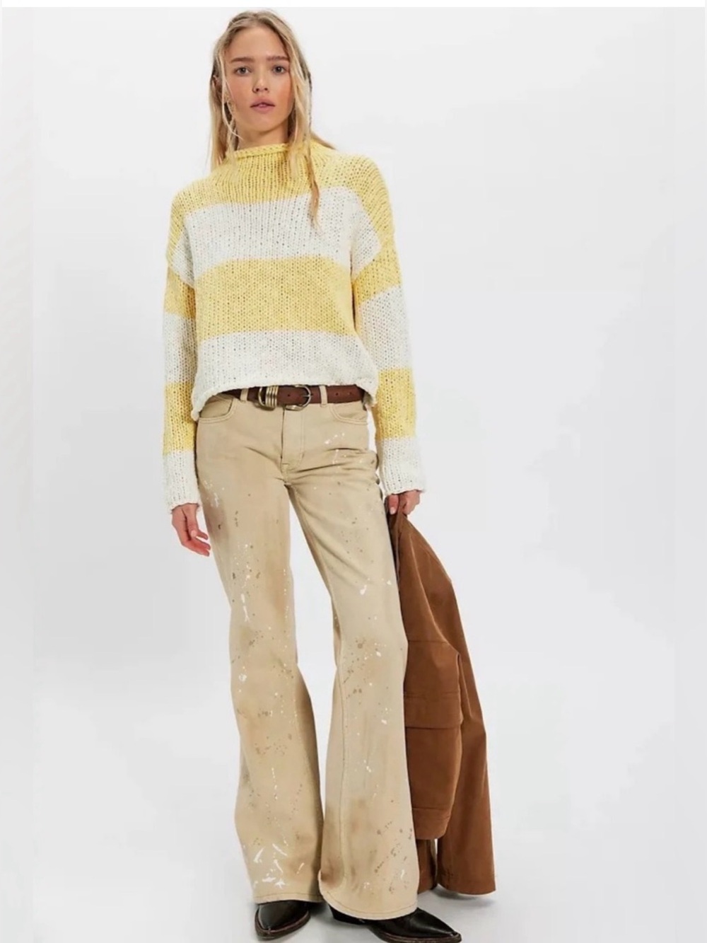 NWT Free People Opal Roll neck Striped Knit Sweater